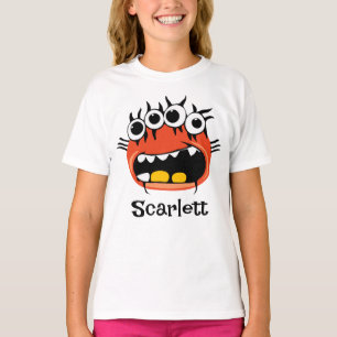 T-shirt Drôle Alien Four Eyes Orange Monster Cartoon