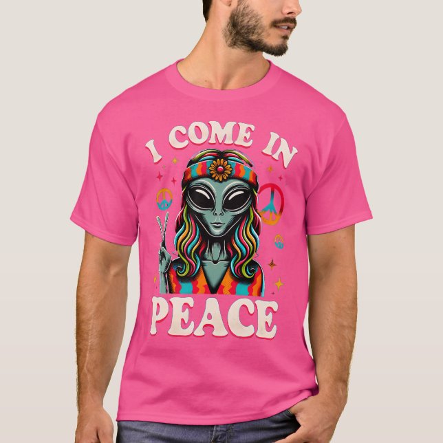 T-shirt Drôle Alien Hippie Je Viens En Paix À Ufo (Devant)