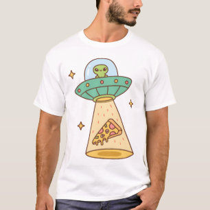 T-shirt Drôle Alien OVNI enlève Pizza Doodle