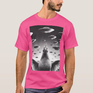 T-shirt Drôle Alien Poulet Ufo Laitier Selfie De Poulet La
