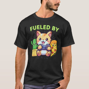 T-shirt Drôle Alimenté Par Les Plants De Chat Joueur Pizza