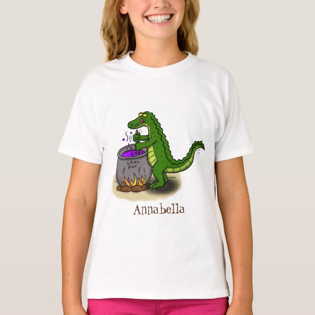 T-shirt Drôle alligator vert cuisine dessin animé (Devant)