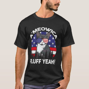 T-shirt Drôle A'meowica Fluff Ouais Chat Smoking 14 Juille
