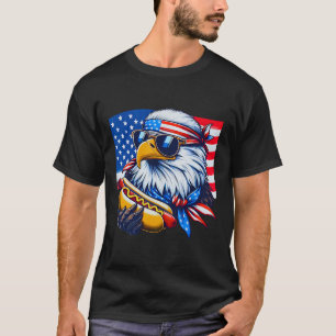 T-shirt Drôle Amusant Bald Eagle Hotdog 4 juillet drapeau