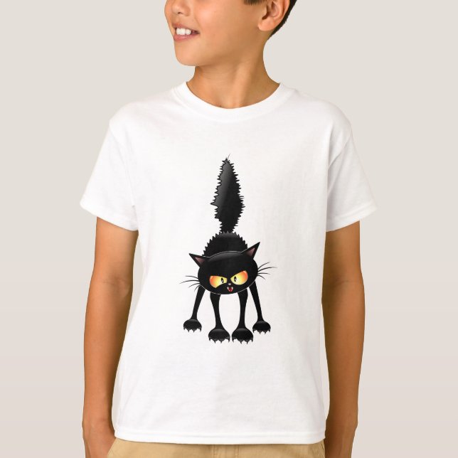 T-shirt Drôle Angry & Fierce Black Cat Cartoon (Devant)