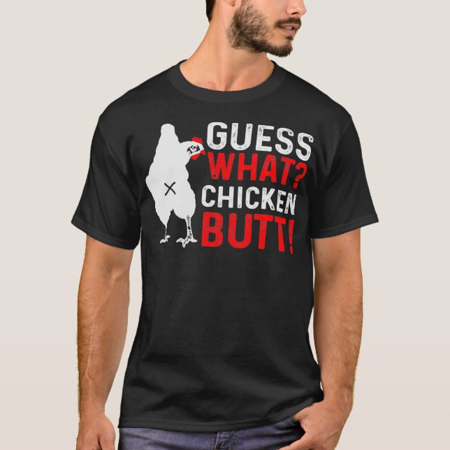 T-shirt Drôle animal Devinez ce poulet Butt mignon poulets (Devant)