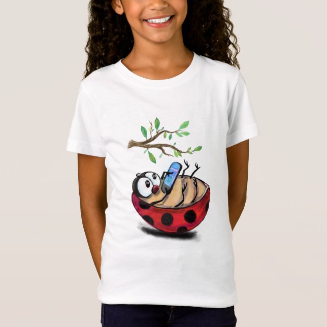 T-shirt drôle avec Happy Ladybug avec téléphone (Devant)