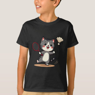 T-shirt Drôle Badminton mignon Chat Racket Shutette Hommes