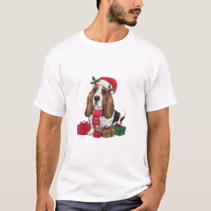 T-shirt Drôle Basset Hound Chien vêtements de Noël Santa H