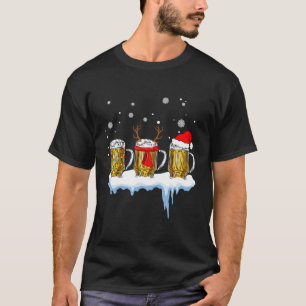 T-shirt Drôle Beer Deer Santa Chapeau Noël Cadeaux