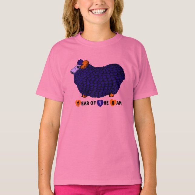 T-shirt Drôle bélier pourpre chinois Année Zodiac P Girl T (Devant)