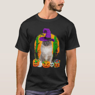 T-shirt Drôle Birman Chat Halloween sorcier Citrouille