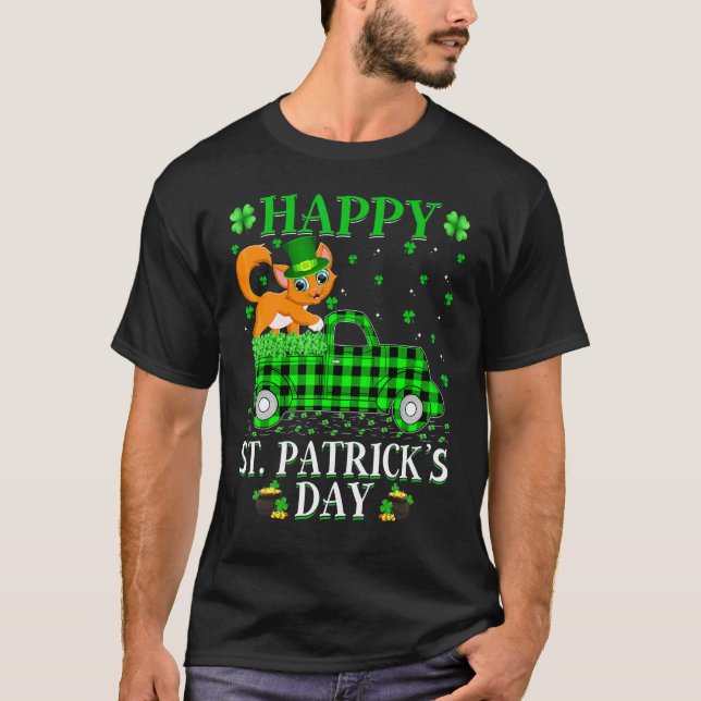 T-shirt Drôle Buffalo Plaid Camion Vert Chat St Patrick D (Devant)