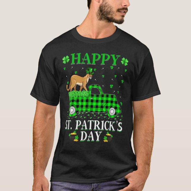 T-shirt Drôle Buffalo Plaid Green Truck Cougar St Patrick (Devant)