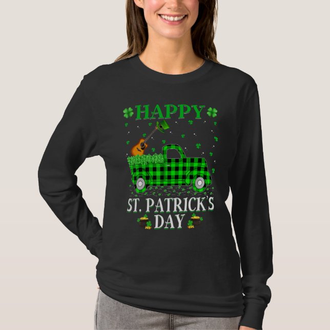 T-shirt Drôle Buffalo Plaid Green Truck Guitare St Patrick (Devant)