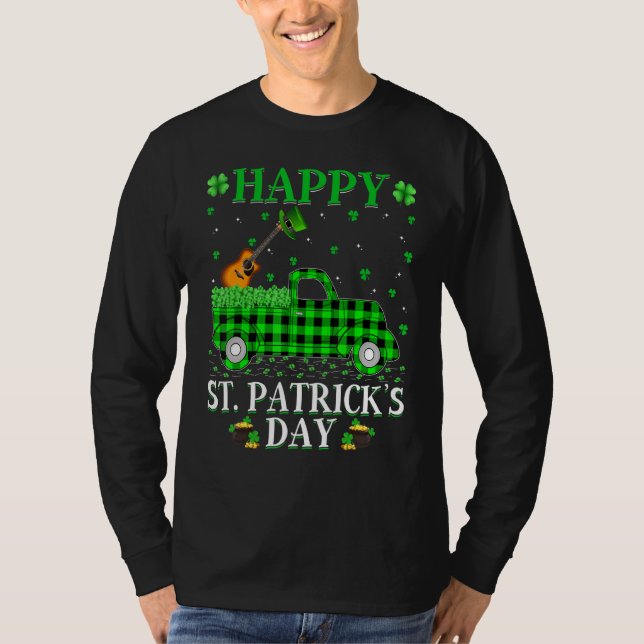 T-shirt Drôle Buffalo Plaid Green Truck Guitare St Patrick (Devant)