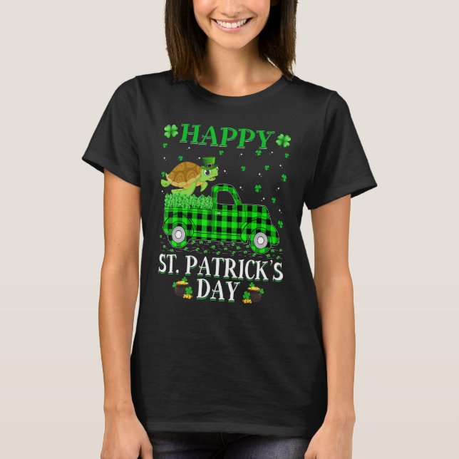 T-shirt Drôle Buffalo Plaid Green Truck Sea Turtle St Part (Devant)