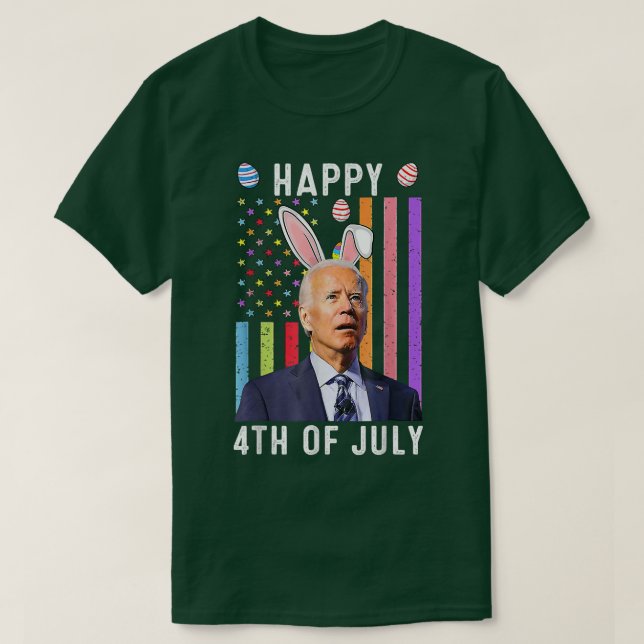 T-shirt Drôle Bunny Joe Biden Happy 4 juillet Confus E (Design devant)