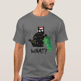 T-shirt Drôle cadeau de chat noir Poussant l'arbre de Noël
