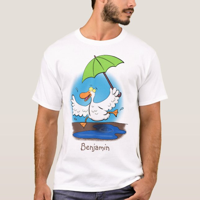 T-shirt Drôle canard avec parapluie dessin animé (Devant)