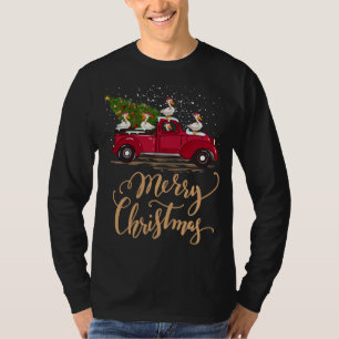 T-shirt Drôle Canard conduisant Arbre de Noël Camion Rouge