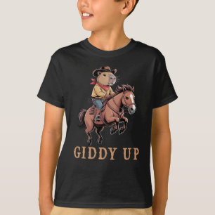 T-shirt Drôle Capybara Cowboy équitation Cheval Giddy Up