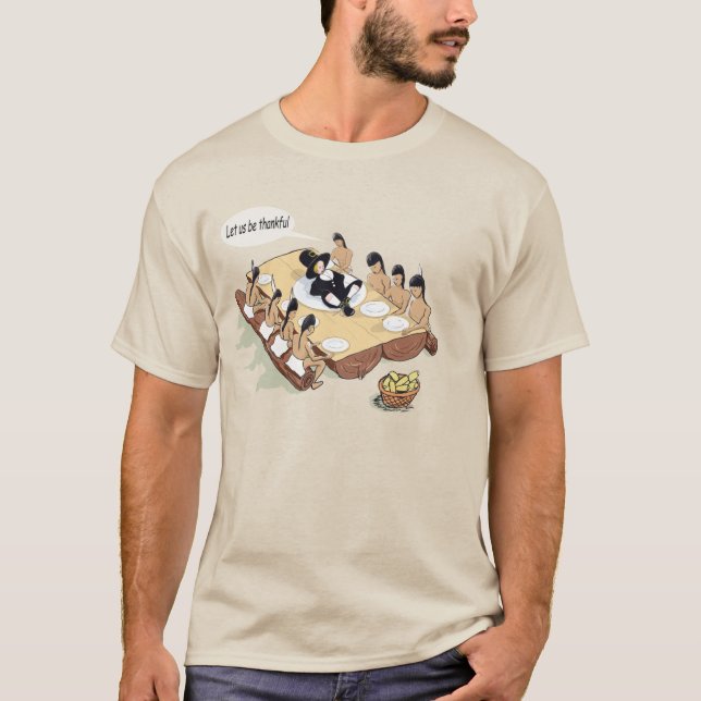 T-shirt Drôle Caricature Amérindienne Thanksgiving (Devant)