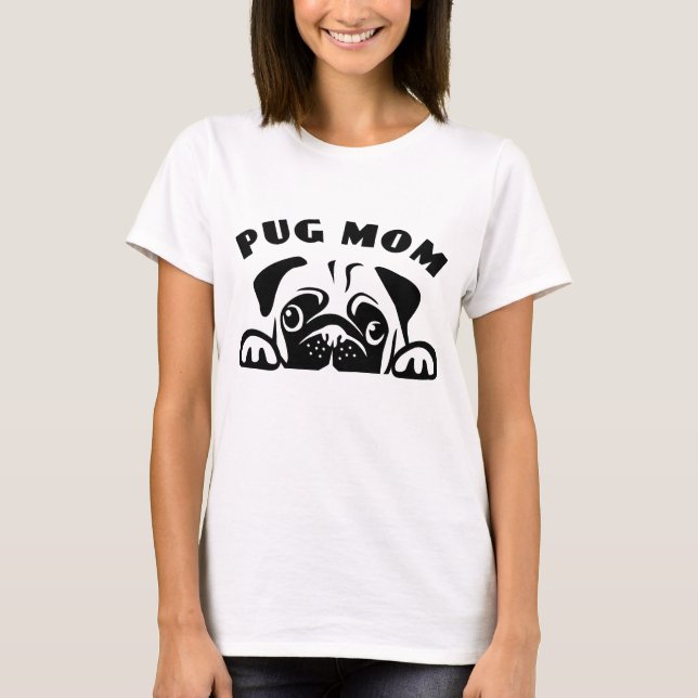 T-shirt Drôle Carlin Maman Cute Chien Coquelicot Caricatur (Devant)