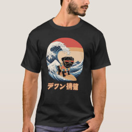 T-shirt Drôle Carlin noir japonais Kanagawa Wave Chien
