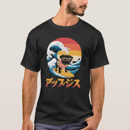 T-shirt Drôle Carlin noir japonais Kanagawa Wave Chien