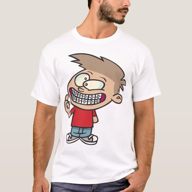 T-shirt Drôle Cartoon Boy avec Braces Smile (Devant)