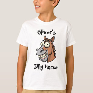 T-shirt Drôle Cartoon Cheval tête avec grand sourire