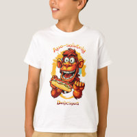 Drôle Cartoon Design Singe Manger un hot Dog