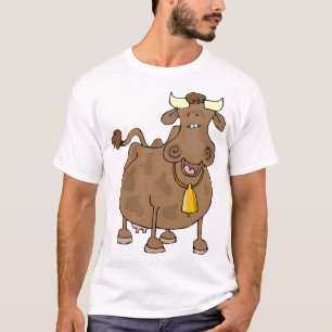 T-shirt Drôle Cartoon Vache Brown avec Bell Animal de ferm