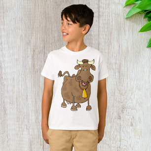 T-shirt Drôle Cartoon Vache Brown avec Bell Animal de ferm