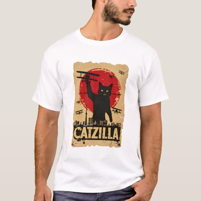 T-shirt Drôle Catzilla Chat, Parodie De Chat (Devant)
