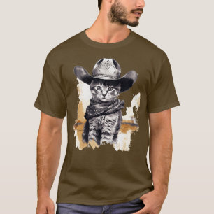 T-shirt Drôle Chat Cowboy Cowgirl Meow Howdy Meowdy