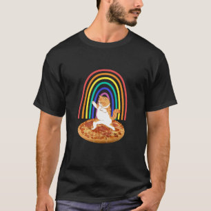 T-shirt Drôle chat dansant sur pizza arc-en-ciel