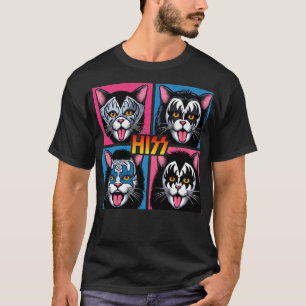 T-shirt Drôle Chat Hiss Rock et Roll pour Amoureux des cha