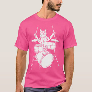 T-shirt Drôle Chat Jouer des tambours Kit tambour