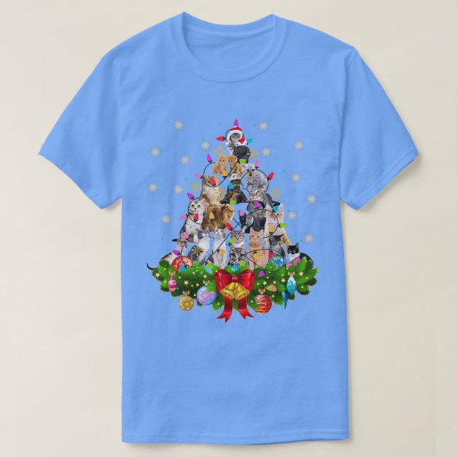 T-shirt Drôle Chat Noël Arbre cadeaux Noël (Design devant)