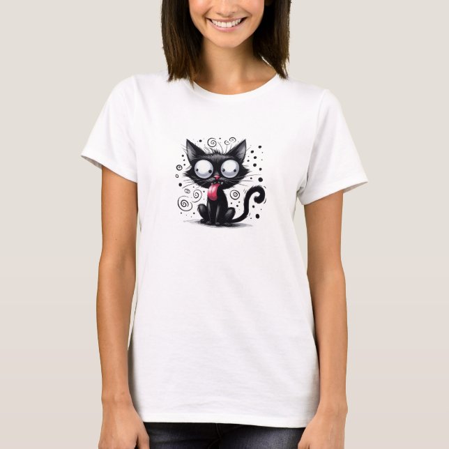 T-shirt Drôle chat noir bizarre (Devant)