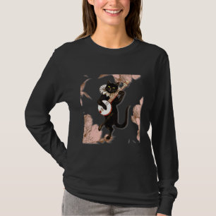 T-shirt Drôle chat noir jouant banjo chat danse animal