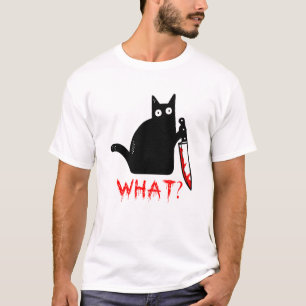 T-shirt Drôle Chat Noir Meurtrier Quoi ? Tenir le couteau 