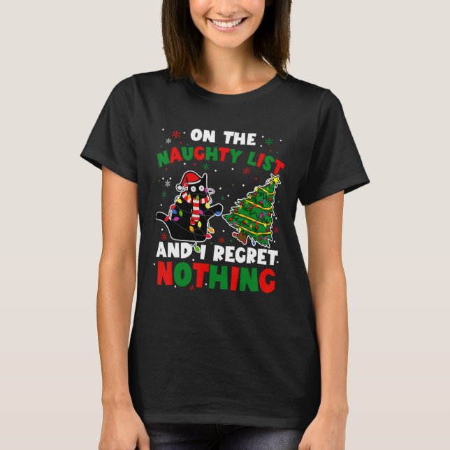 T-shirt Drôle Chat Noir Naughty Père Noël Noël Noël Fêtes  (Devant)