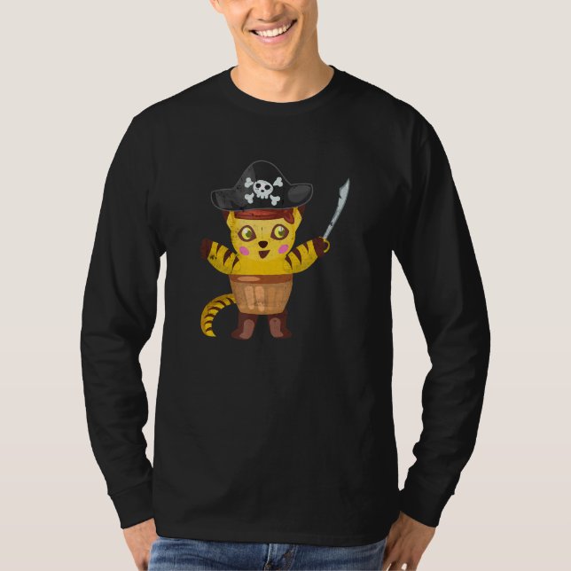 T-shirt Drôle Chat Pirate Anniversaire Fête Thématique Cap (Devant)