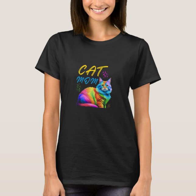 T-shirt drôle Chat Rainbow Tabby kitten pet Chat maman che (Devant)