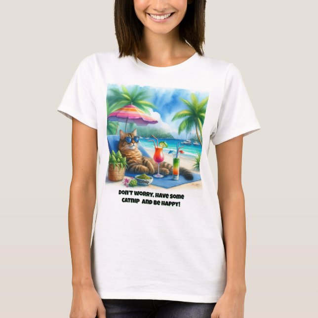 T-shirt Drôle chat Slogan Catnip (Devant)