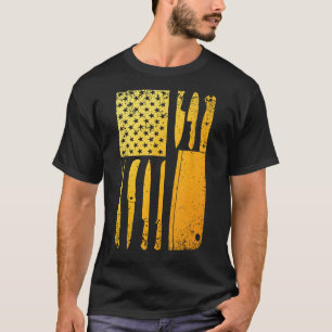 T-shirt Drôle Chef Couteau Américain Drapeau Design Pour H