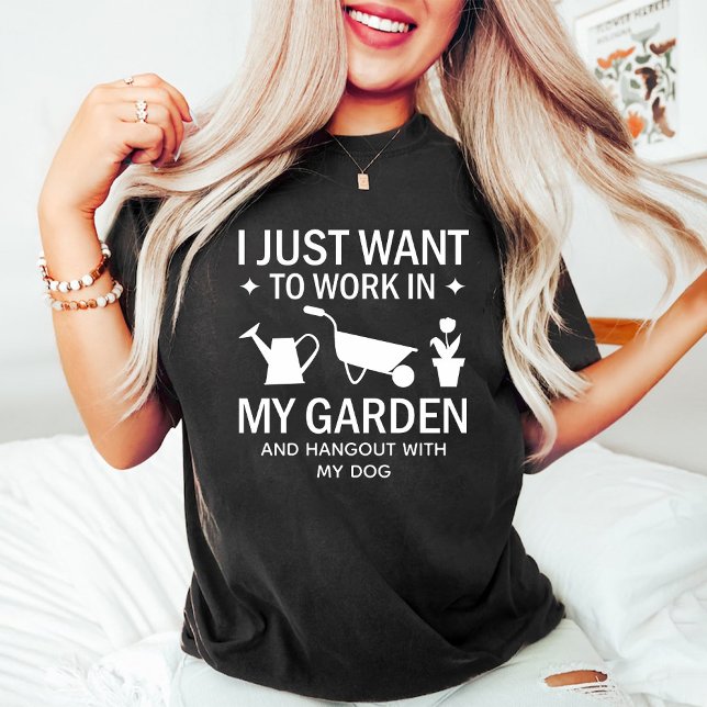 T-shirt Drôle chien et jardinage Lover Noir (Funny Dog and Gardening Lover Black T-Shirt)